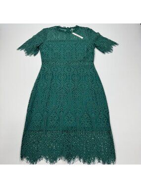 Olrain Dress Women's 10 Green Floral Polyester Lace Sheath Cocktail Lined Party